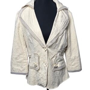 Cream Floral Brocade Ruffled Victorian Cotton Blazer Bow Detail Small